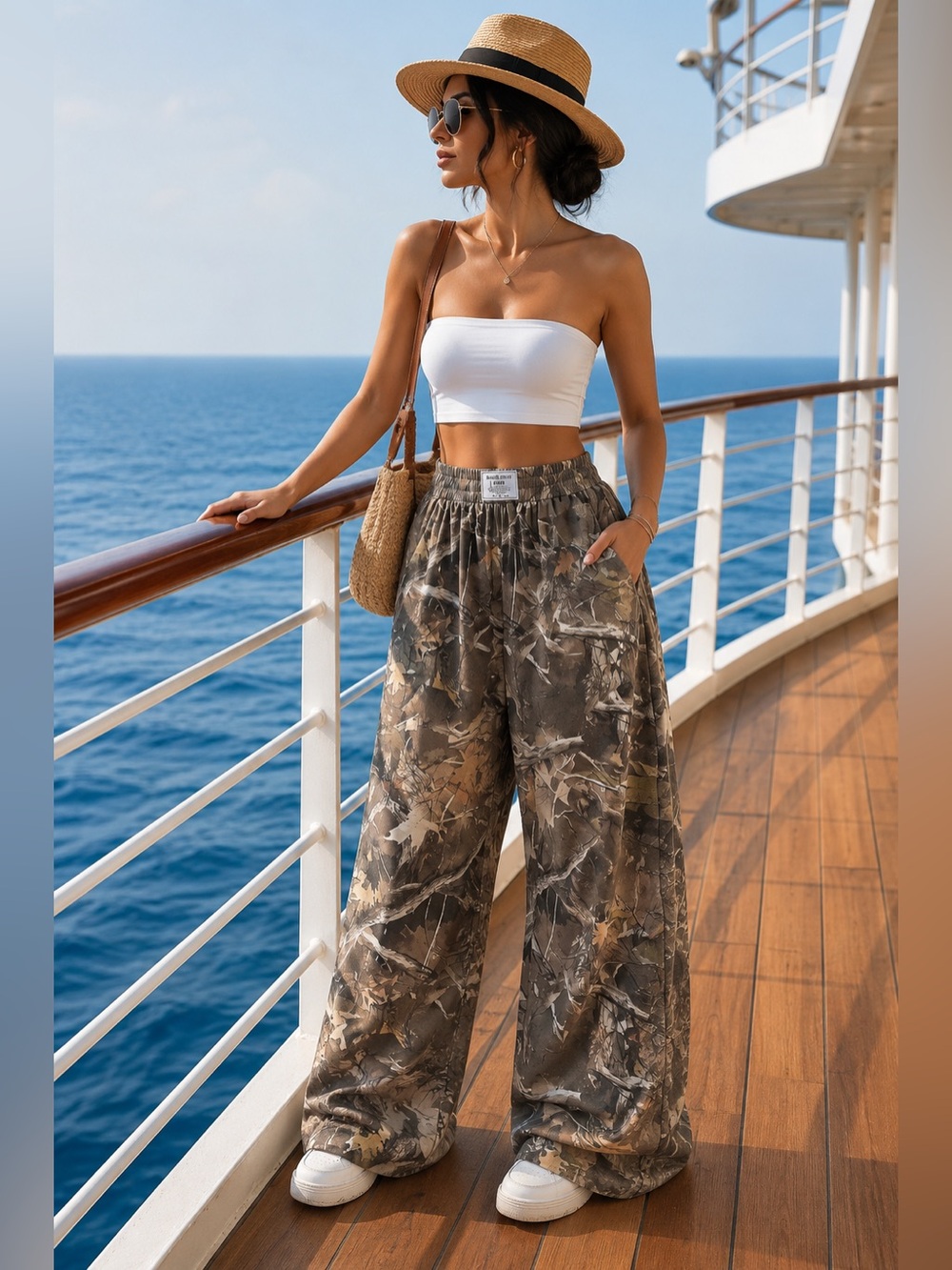 Wide Leg Camouflage Lounge Pants with Elastic Waist